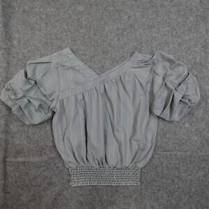Habitual Girl Top Kids 14 Puff Sleeve Smocked Waist V-Neck Striped Blouse